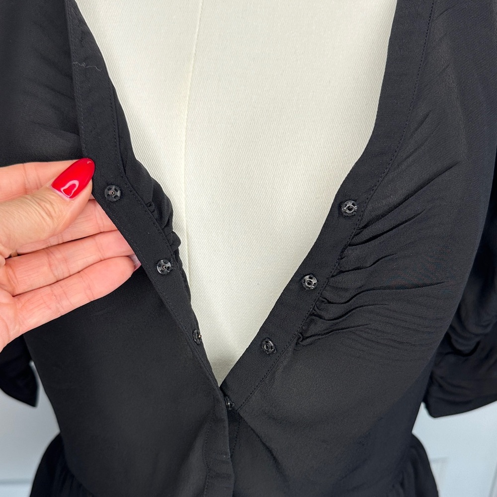 & Other Stories Black Silk Viscose Peplum Ruffled String Sleeve Blouse Size 4 - Picture 8 of 12